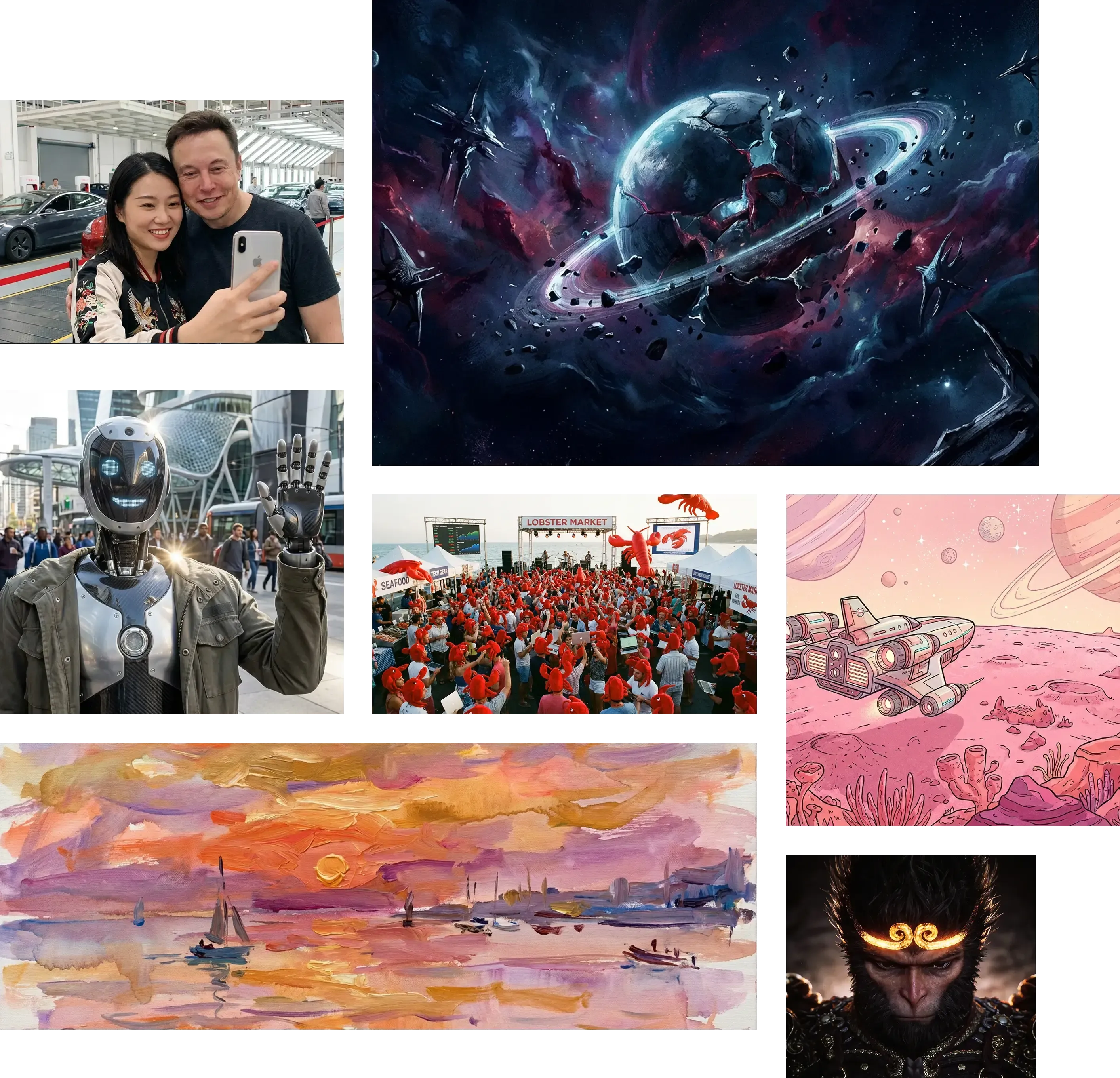 A mosaic of AI-generated artwork spanning image, video and design models